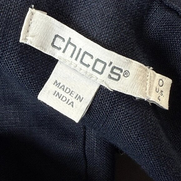 Chicos Dress Womens Sz 0 (4) Navy Blue 100% Linen Shift Sequin Bead Embroidered - Picture 7 of 9